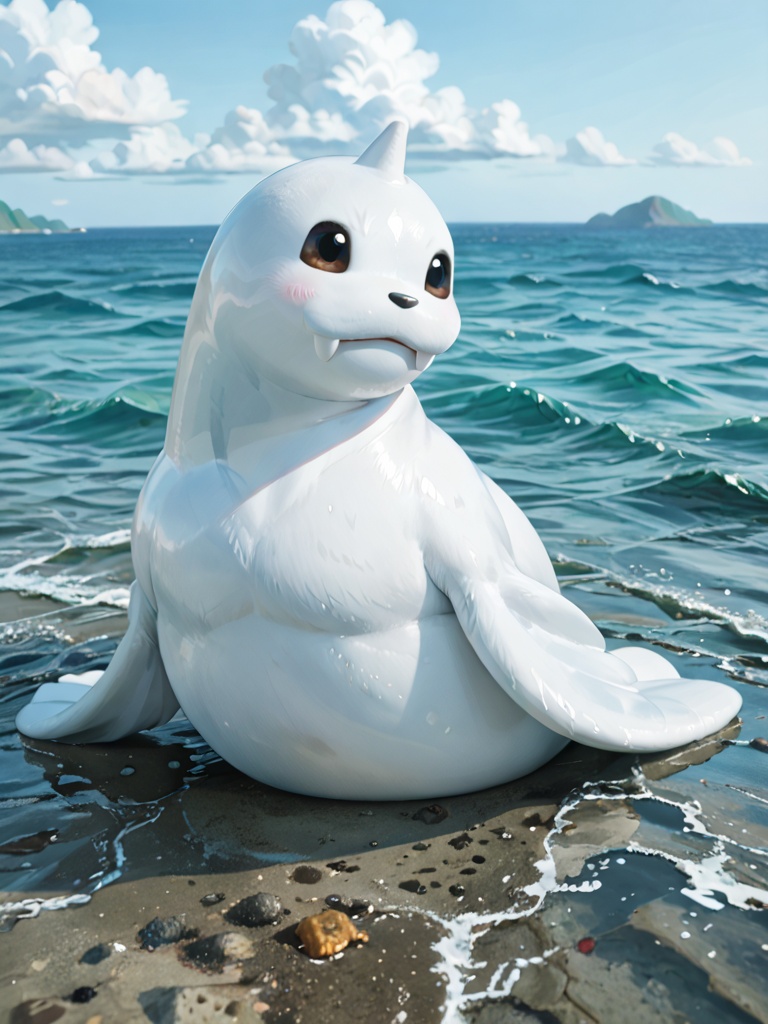 Masterpiece,Best Quality,dewgong,fat,white body,full body,feral,solo,flipper,no humans,pokemon \(creature\),ocean,<lora:dewgongPONY:0.8>,sea lion,score_9,score_8_up,score_7_up,score_6_up,