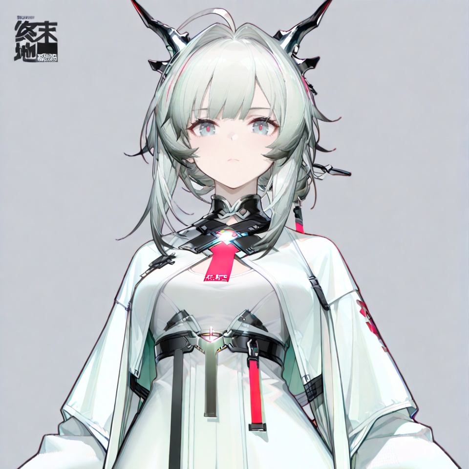 masterpiece, best quality,grey background,looking at viewer,SOLO,simple background,  game_cg_style,arknights_endfield_style,official alternate costume,chinese text,copyright name,character name,logo,pose,background, <lora:arknights_endfield_终末地_再次测试立绘风格_ill:0.8>