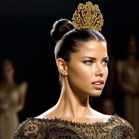 Medium close-up of Adriana Lima wearing the Bal_co,  high bun,  intricate hairpiece on Tensor.Art