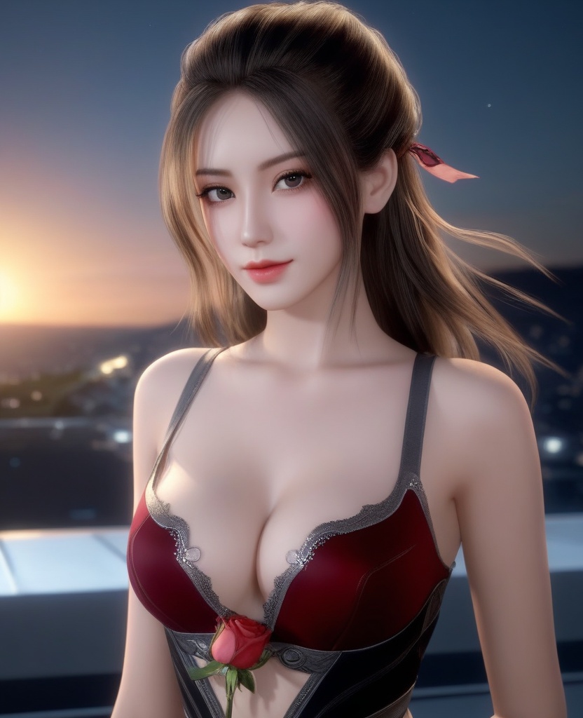 <lora:574-DA-XL-天行九歌-焰灵歌:0.8>(,1girl, ,best quality, ),looking at viewer,masterpiece, (( , )),, realistic,science fiction,mole, ultra realistic 8k cg, sun ,  rose,(cleavage), (),