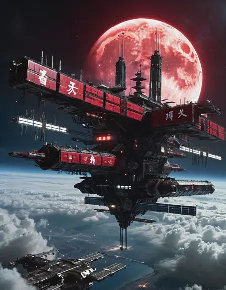 in space,  cyberpunk design industrial structure,  space station above clouds on Tensor.Art