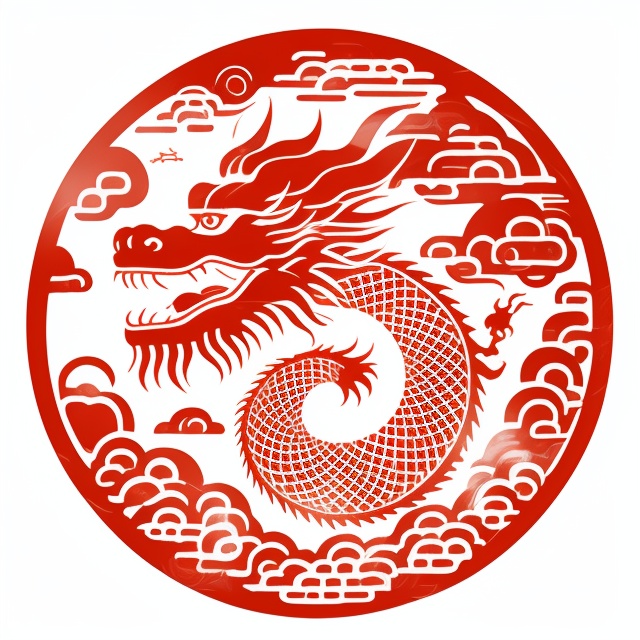 dragon pattern,flat,open mouth,white background,monochrome,from side,no humans,fangs,red theme,circle,eastern dragon,<lora:lbc_Dragon_pattern:1>,
