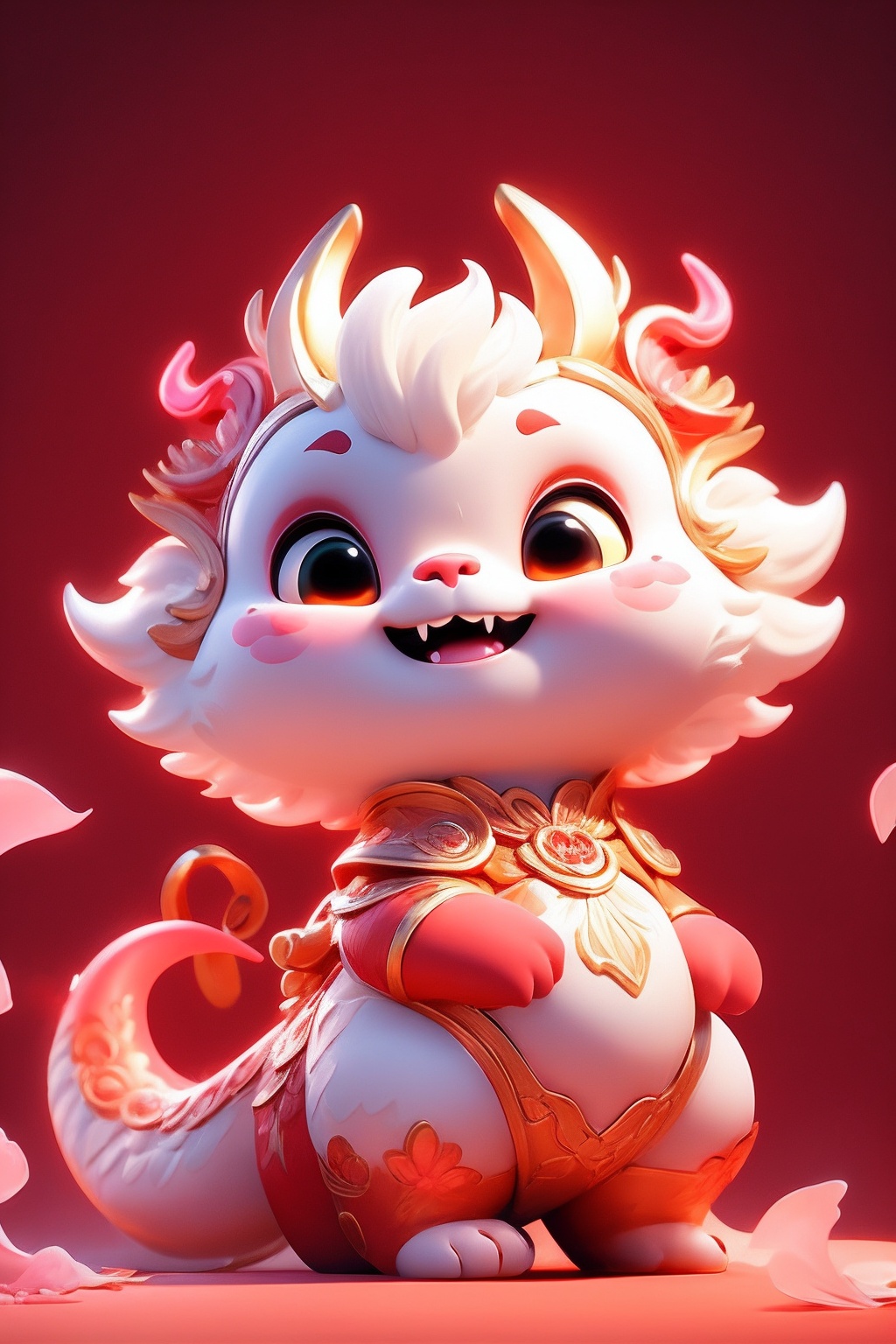 pink,cute pet,Illustration cartoon cute art style,HD,full body,Gentle art style,<lora:Dragon Baby_20231209214719-000009:0.7>,((masterpiece)),original,rich details,extremely exquisite,solo,no humans,fangs,spring festival red background,