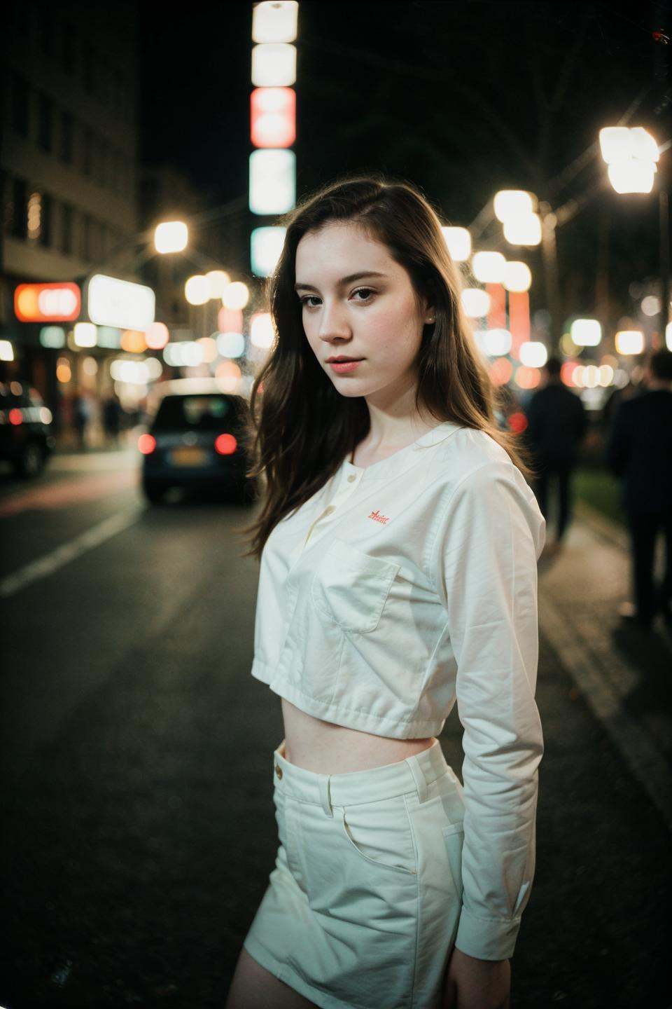 polaroid photo, night photo, photo of 24 y.o beautiful woman, pale skin, bokeh, motion blur