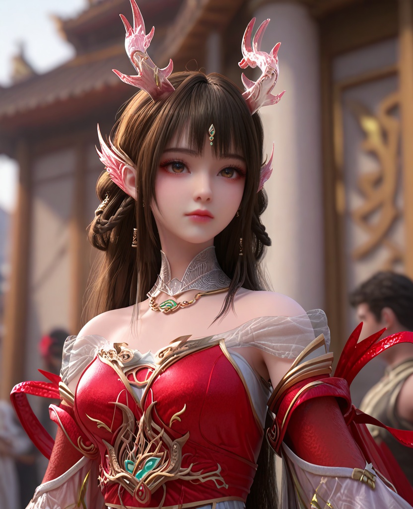(oriental architecture, elegant decor, sophisticated style:1.1),(rolling around:1.1),(breasts:1.2),<lora:XL百炼成神龙宫云落:0.95>,miss yunluo,brown hair,ong hair,red dress,hair ornament,jewelry,bare shoulders,braid,antlers,brown eyes,earrings,detached sleeves,pointy ears,detached collar,, zPDXL2, score_9, score_8_up, score_7_up BREAK realistic, masterpiece,best quality, highly detailed,, zPDXL3, zPDXL2,zPDXL, zPDXLxxx, zPDXLrl,