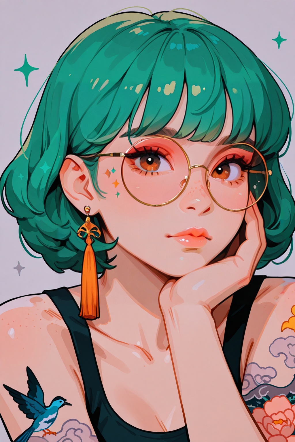 1girl,  tattoo,  jewelry on Tensor.Art