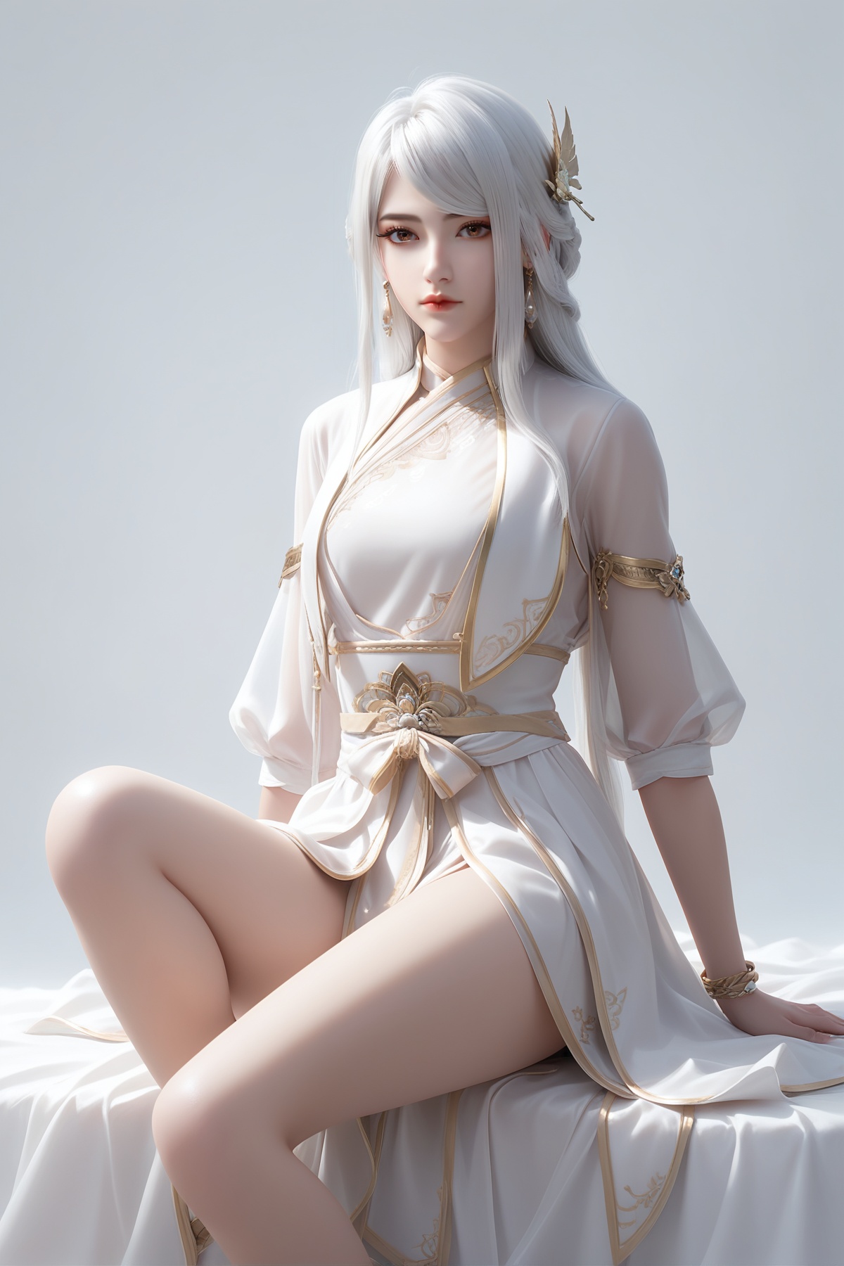 score_9,score_8_up,score_7_up,<lora:wy_baiying_XL7.0:0.8>,1girl,long hair,earrings,hair_ornament,dress,white hair,brown eyes,thick_thighs,simple background,white_background,wetting,dark,sitting,