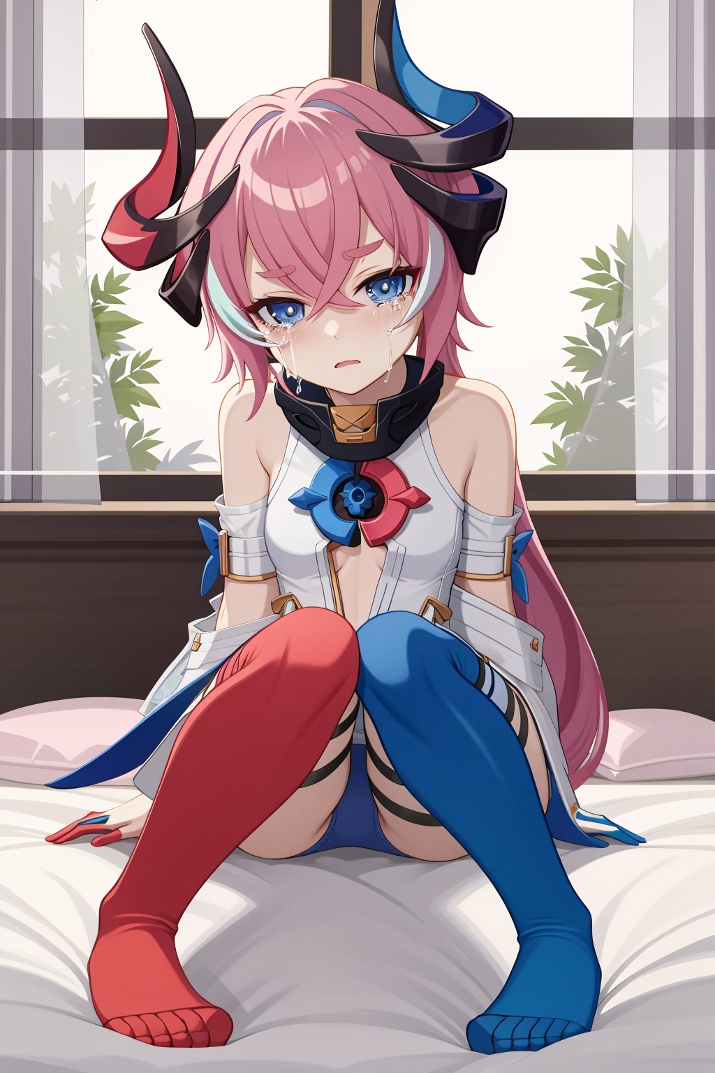 delta honkai3rd,  asymmetrical legwear,  red legwear on Tensor.Art