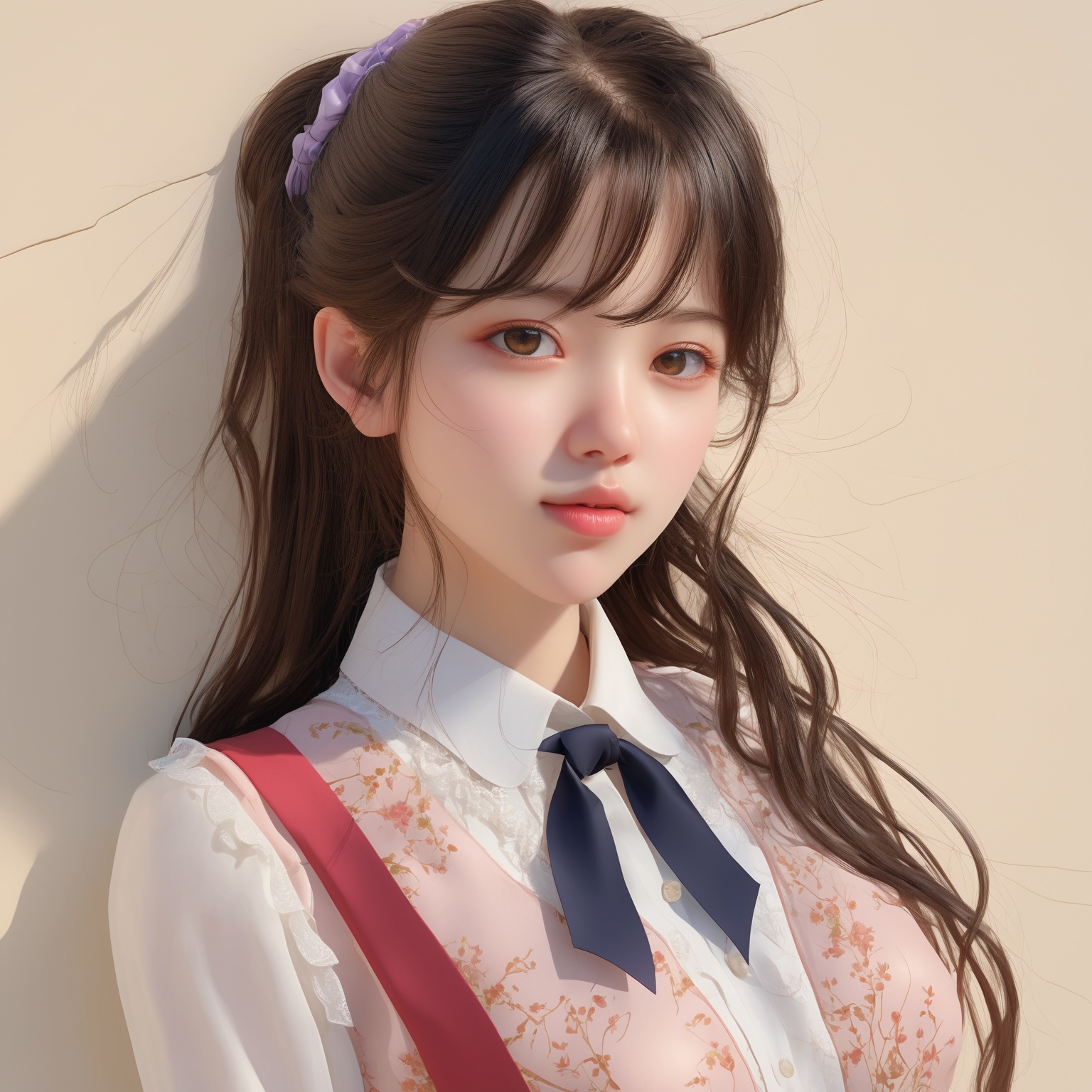 (RAW photo, best quality), (realistic, photo-realistic:1.3), best quality ,masterpiece, an extremely delicate and beautiful, extremely detailed ,CG ,unity ,2k wallpaper, Amazing, finely detail, masterpiece, light smile, best quality, extremely detailed CG unity 8k wallpaper, huge filesize , ultra-detailed, highres, extremely detailed,1girl, solo,black eyes,lips,hairs,(Ultra Fine),(Full Body:1.2),outdoor,(Beautiful detailed face),(Beautiful and meticulous eyes),(color background:1.2),1girl,beautiful detailed eyes,side blunt bangs,hairs between eyes,ribbons,bowties ,(full body),
