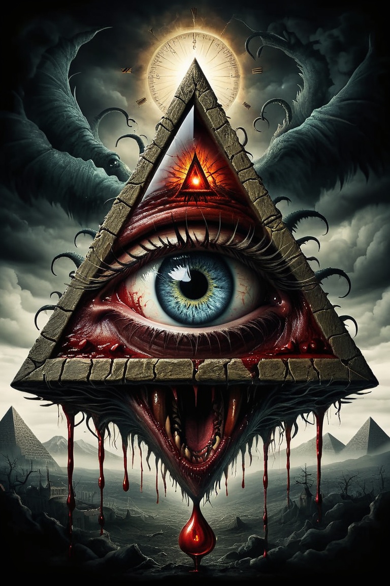 (monster) Illuminati pyramid eye monster crying blood,  devil,  evil on Tensor.Art
