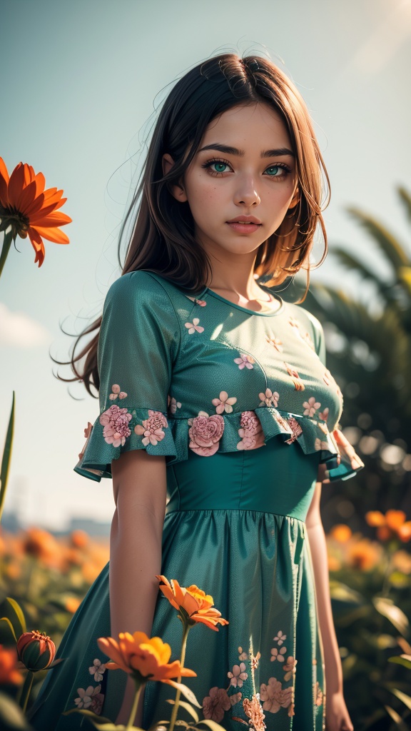 1 young cute girl,  flower dress,  colorful on Tensor.Art