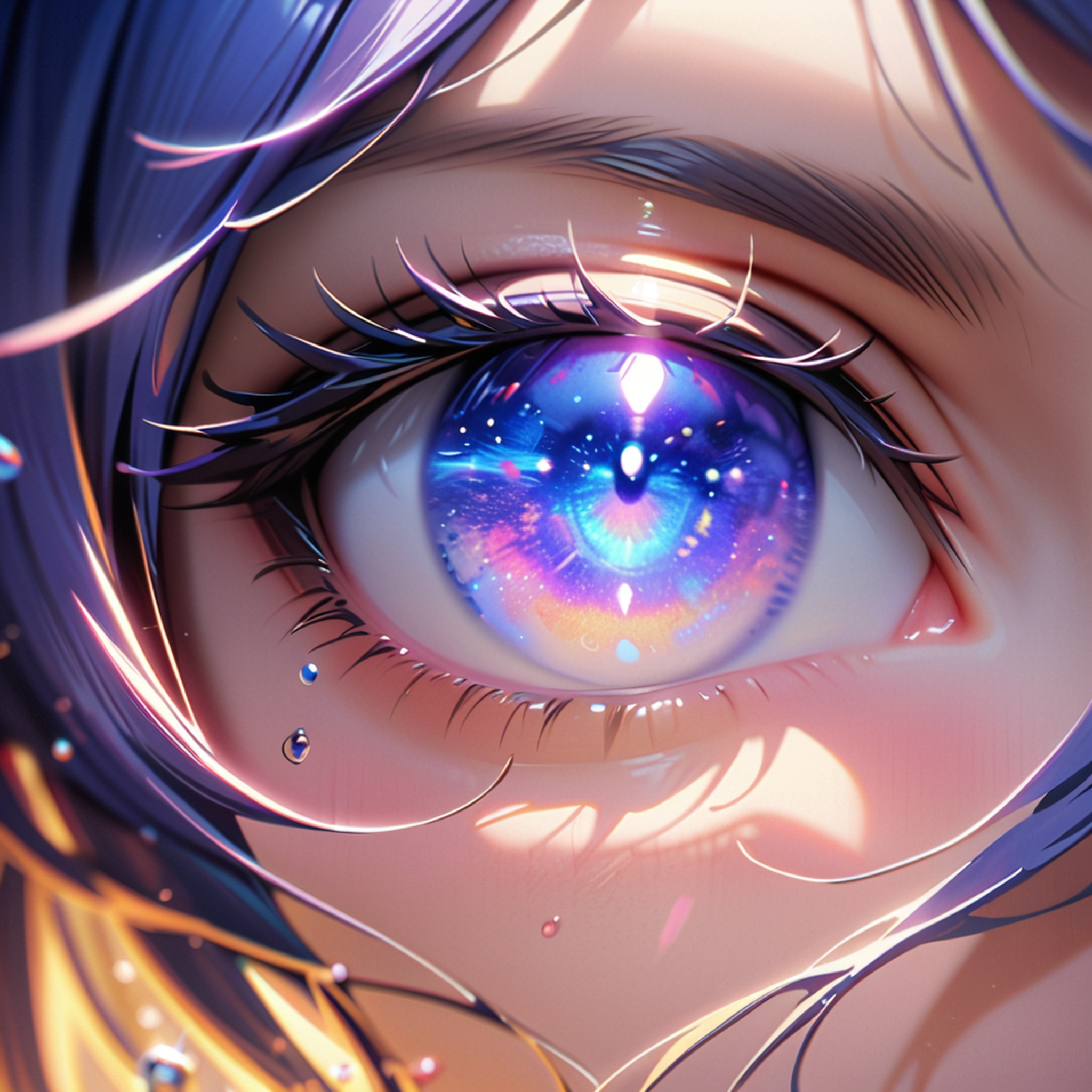 parameters: "(masterpiece:1,2),best quality,masterpiece,highres,original,extremely detailed wallpaper,perfect lighting,(extremely detailed CG:1.2),eyes,close-up,light_line,water,water drop,gorgeous,multiple_colors,sunlight,galaxy,realistic,1girl,upper body,
