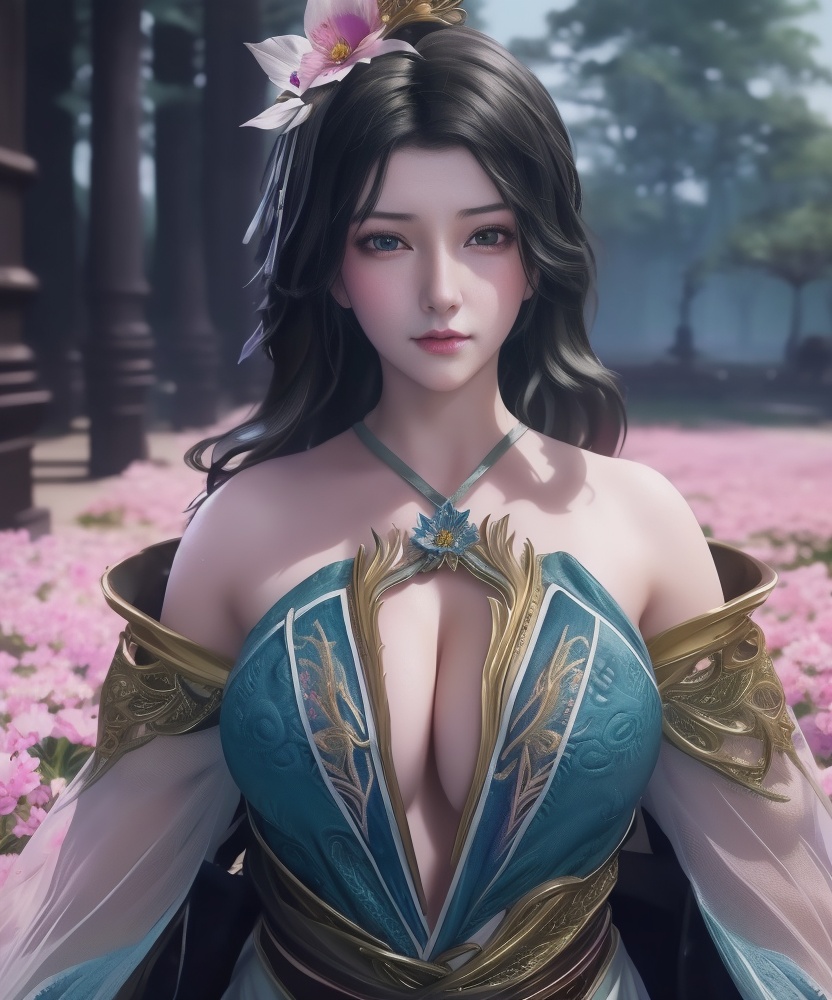 <lora:542-DA-万界至尊-青雉:0.8>(,1girl, ,best quality, ),looking at viewer,,anime,(masterpiece, top quality, best quality, official art, beautiful and aesthetic:1.2), (1girl)	, , (cleavage),extreme detailed,(fractal art:1.3),colorful, flowers ,highest detailed,(by Jeremy Lipking)    (cleavage), (),