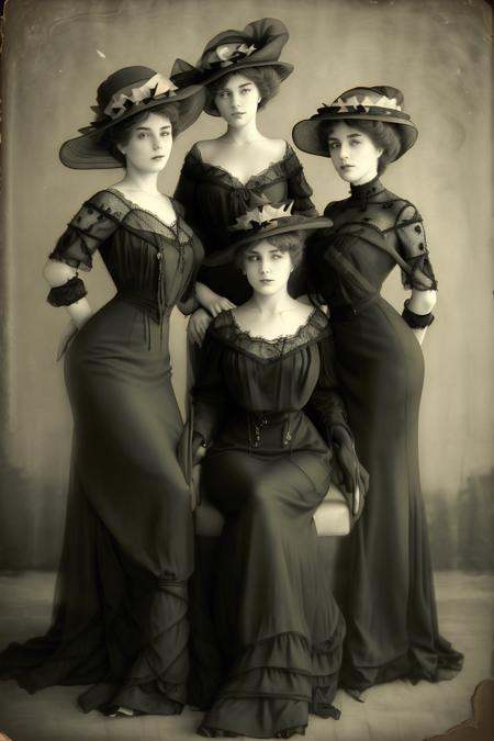 vintage photo of sexy ladies wearing black dresses and hats,  posing 1905_dr3ss on Tensor.Art