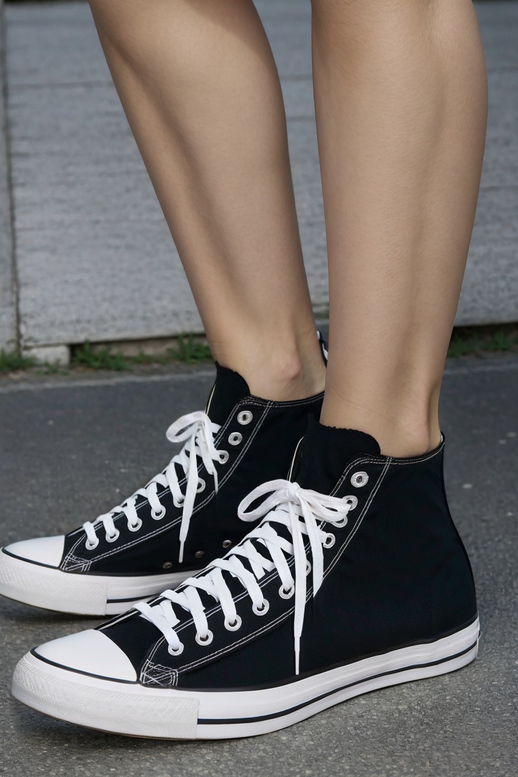 masterpiece,best quality,ultra detailed,detailed face,8K,1girl,solo,squat,leg,shoes,cvas,black shoes,<lora:converse all star:1.1>,