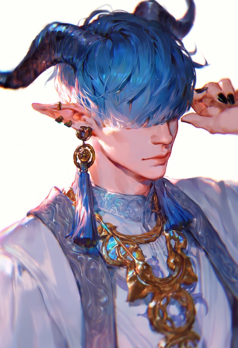 hair_over_eyes,  jewelry,  male_focus on Tensor.Art