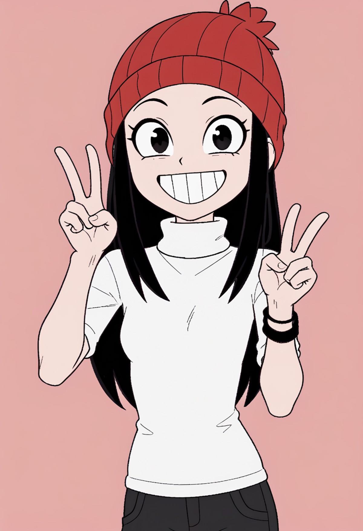 flat color,  1girl,  wearing a red beanie on Tensor.Art