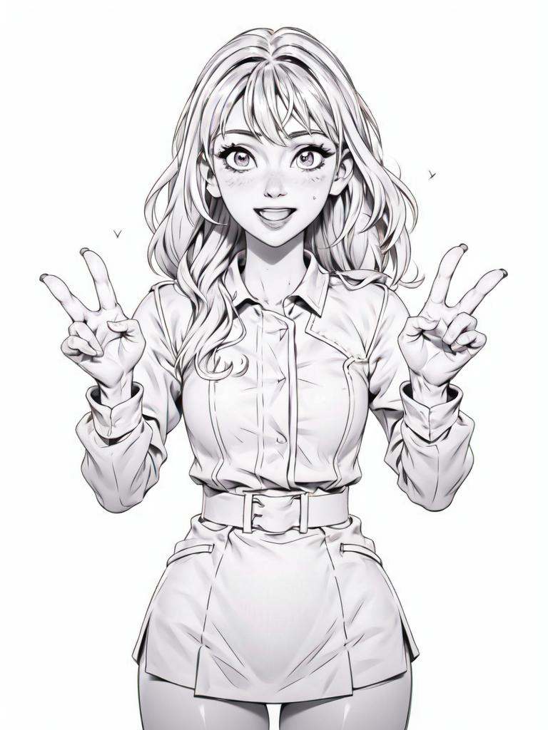 monochrome,  1girl,  cheerful on Tensor.Art