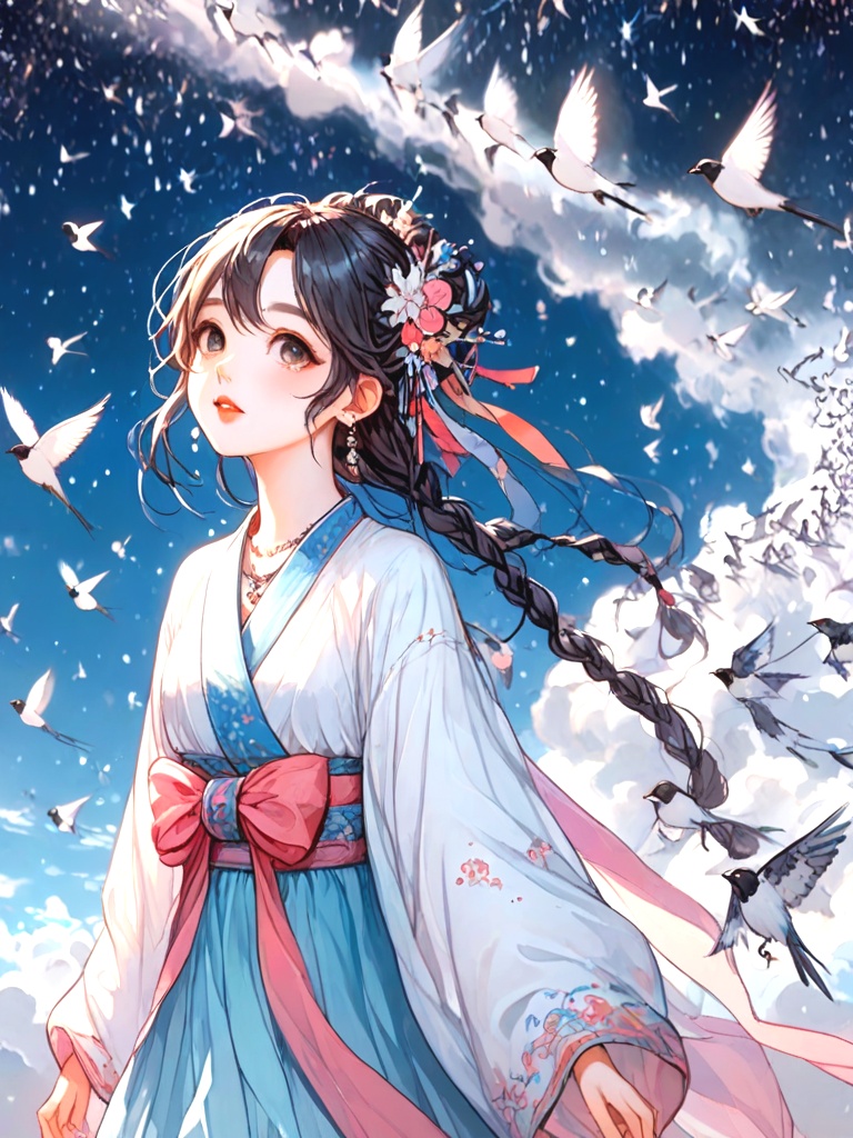 source_anime,  magpie bridge,  birds flock on Tensor.Art