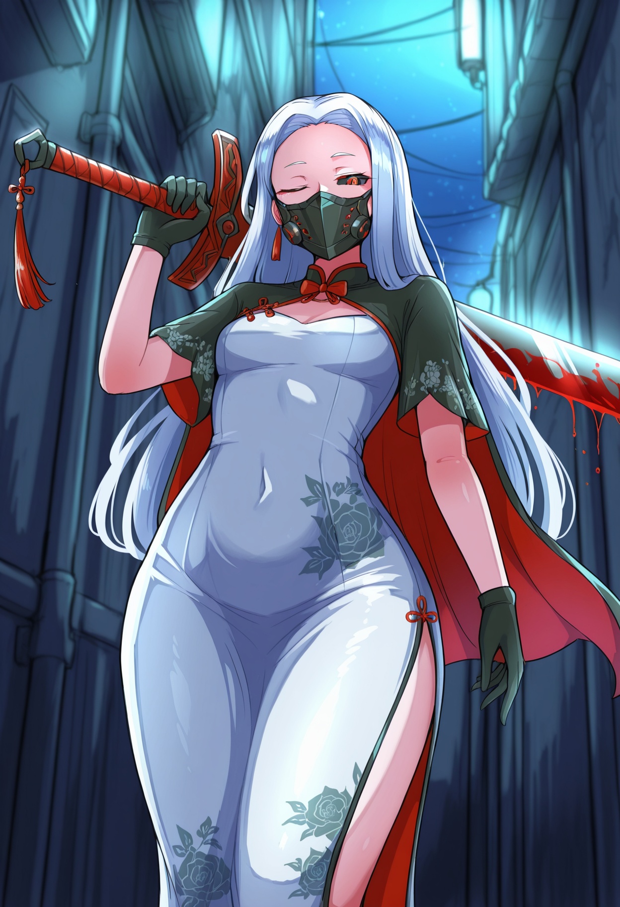 1girl,  black sclera,  red eyes on Tensor.Art