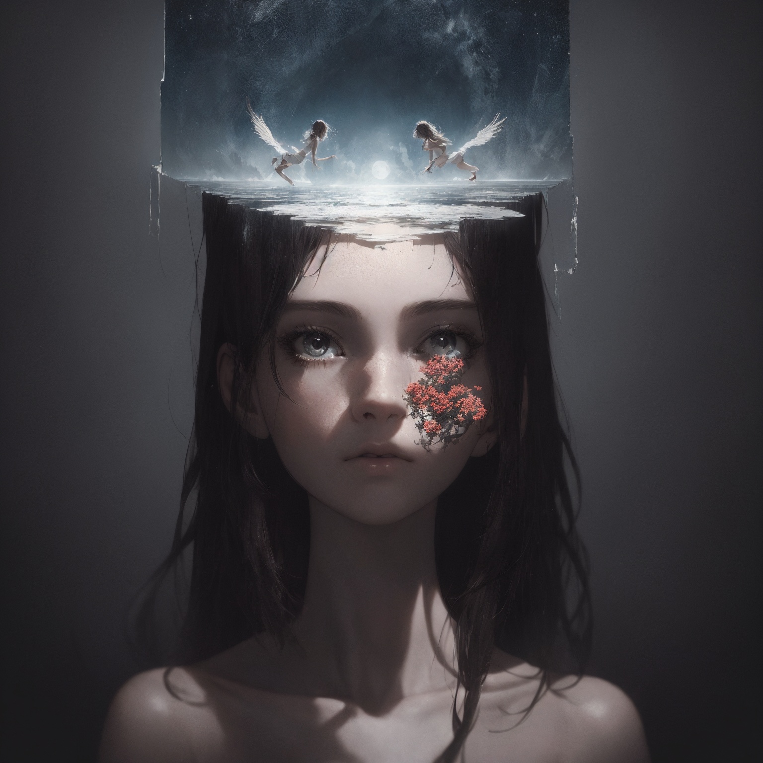 young beautiful womanBREAK,  double exposure,  layered images on Tensor.Art