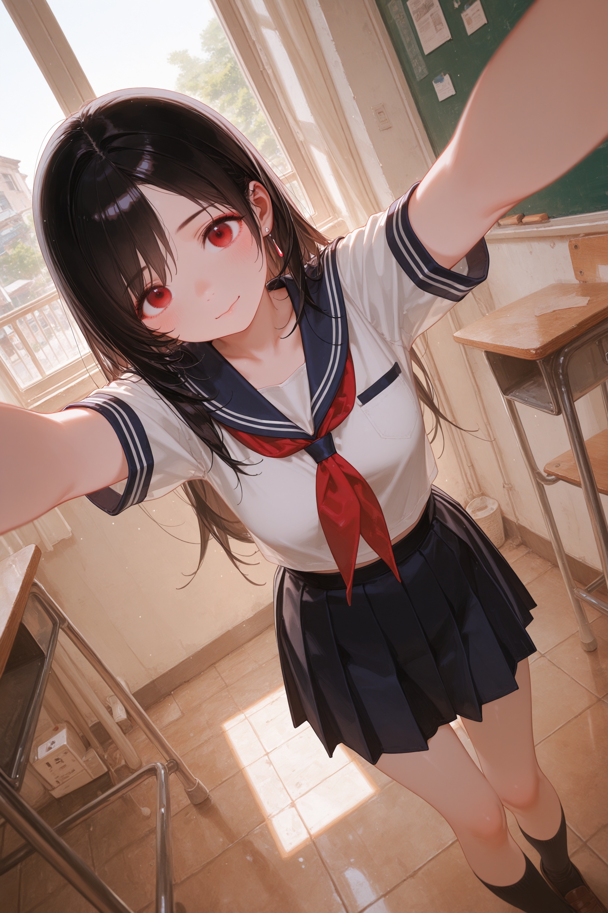 masterpiece,dutch angle,scenery,{{artist:toddler}},artist:henreader,artist:ciloranko,[artist:sho_(sho_lwlw)],[[tianliang duohe fangdongye]],1girl,tifa,adorable_girl,school,reach out,open arms,