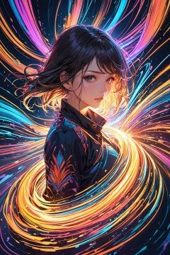 (masterpiece, best quality:1.4),realistic anime style,(long exposure,shining light),dynamic streaks,luminous trails,vibrant colors,fluid movement,captivating patterns,creative experimentation,(1girl),(highest detailed),