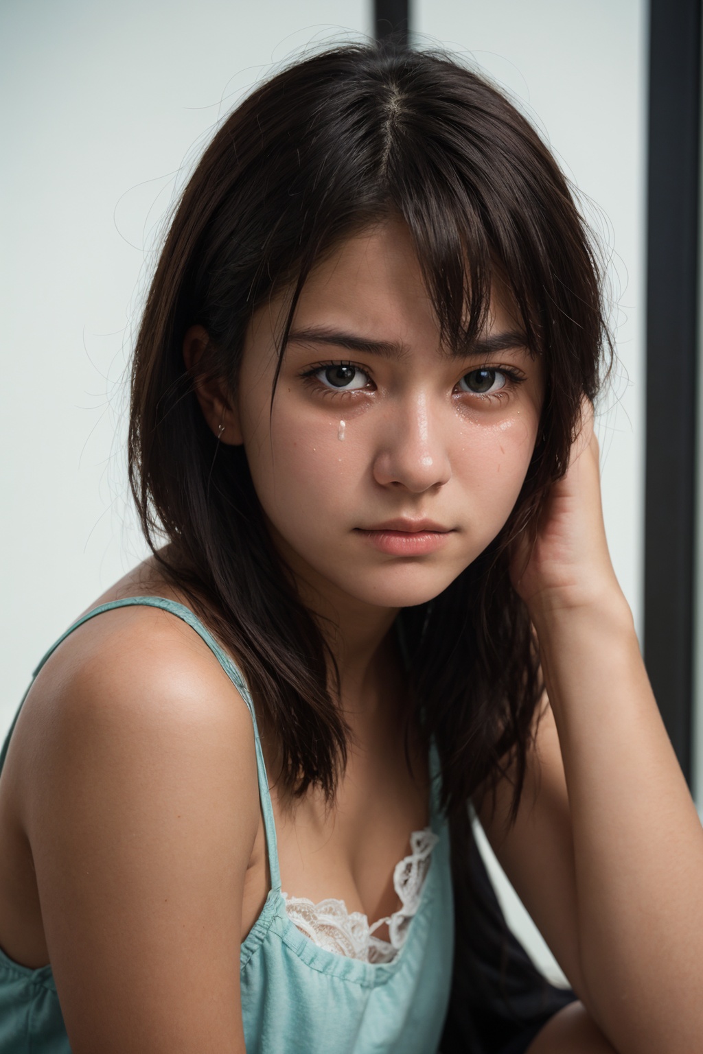 photo of a 18 year old girl,  sad,  tears on Tensor.Art