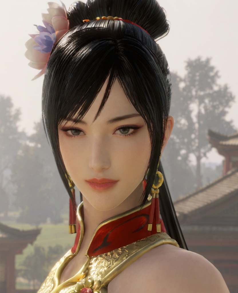 1girl,solo,black hair,jewelry,earrings,hair ornament,long hair,flower,chinese clothes,bare shoulders,dress,hair flower,closed mouth,lips,<lora:lianshi_8:0.7>,