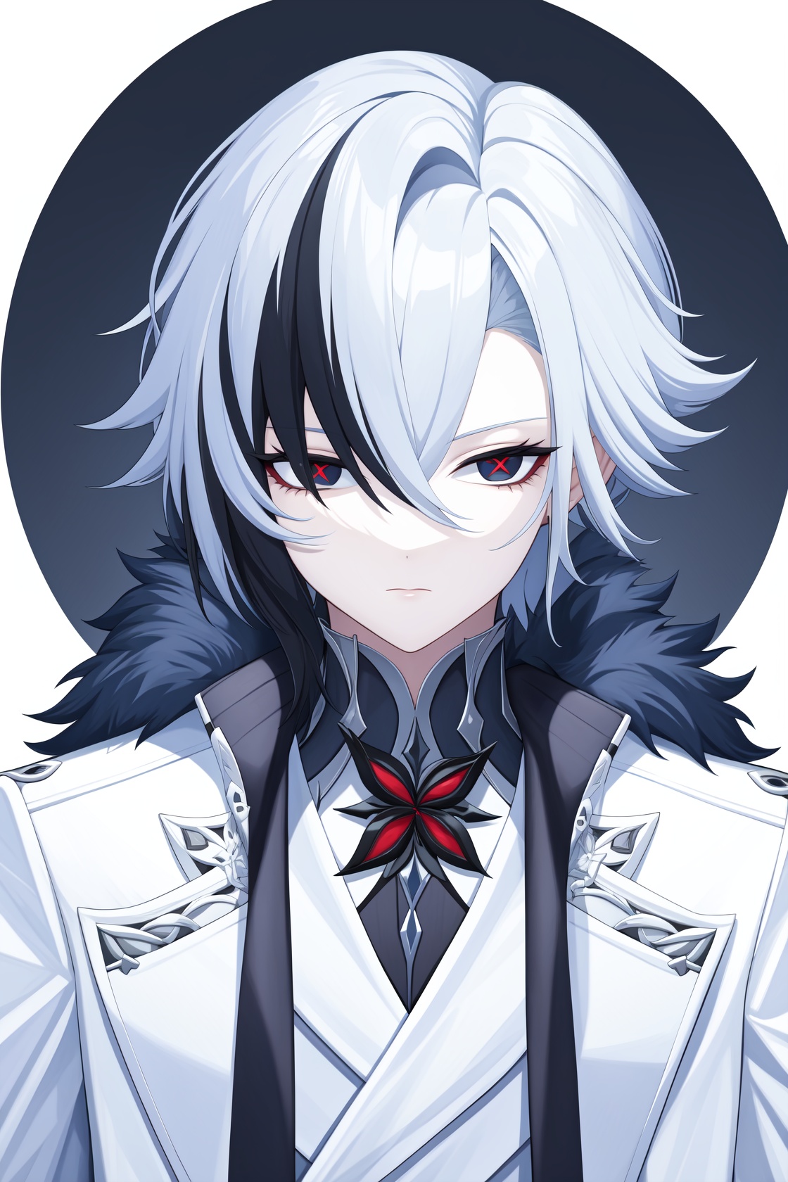 <lora:nai画风:0.0:lbw=paint>,<lora:仆人:1:lbw=char>,arlecchino,1girl,fur-trimmed coat,black gloves,white coat,high quality,long sleeves,expressionless,<lora:sheya:1:lbw=paint>,, (masterpiece,best quality,high quality:1.4),absurdres,