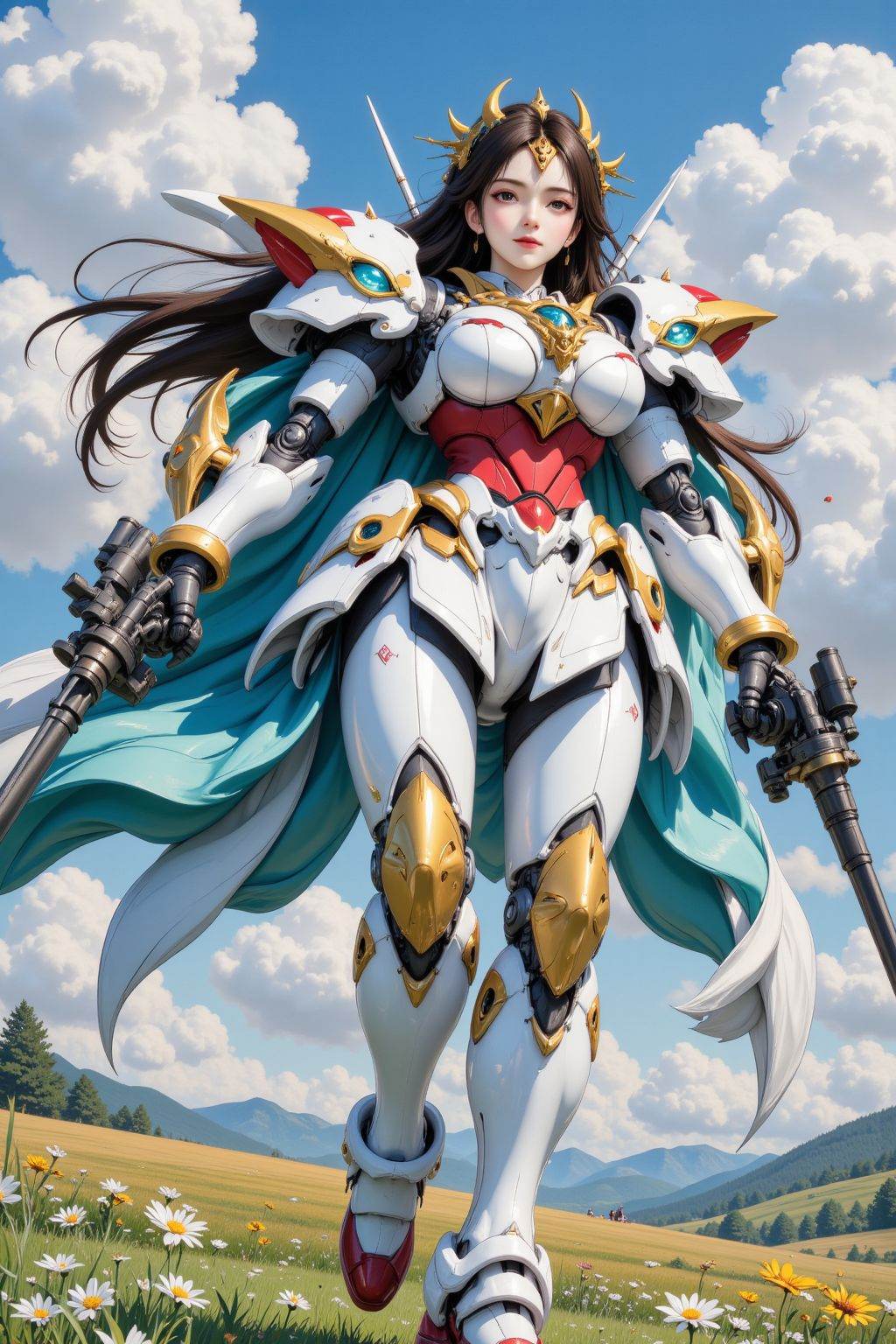 best quality, masterpiece, 1girl, long hair, magic girl, solo, ultra high resolution, mecha, outdoor,