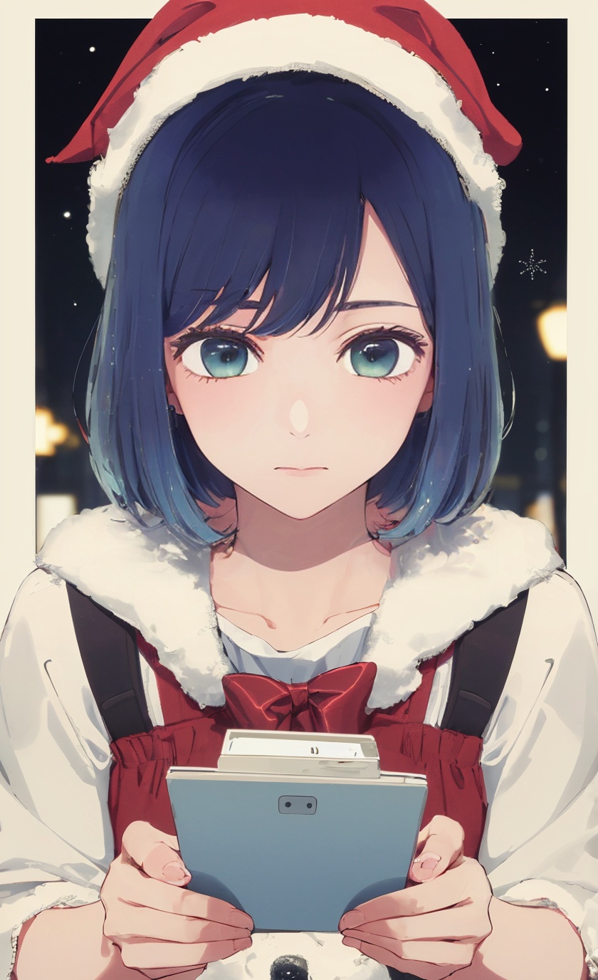 masterpiece, best quality,1girl, absurdres, Merry Christmas, <lora:PBXGOOGLE:0.2> PBX, <lora:akane:0.8> akane,blue hair,short hair，