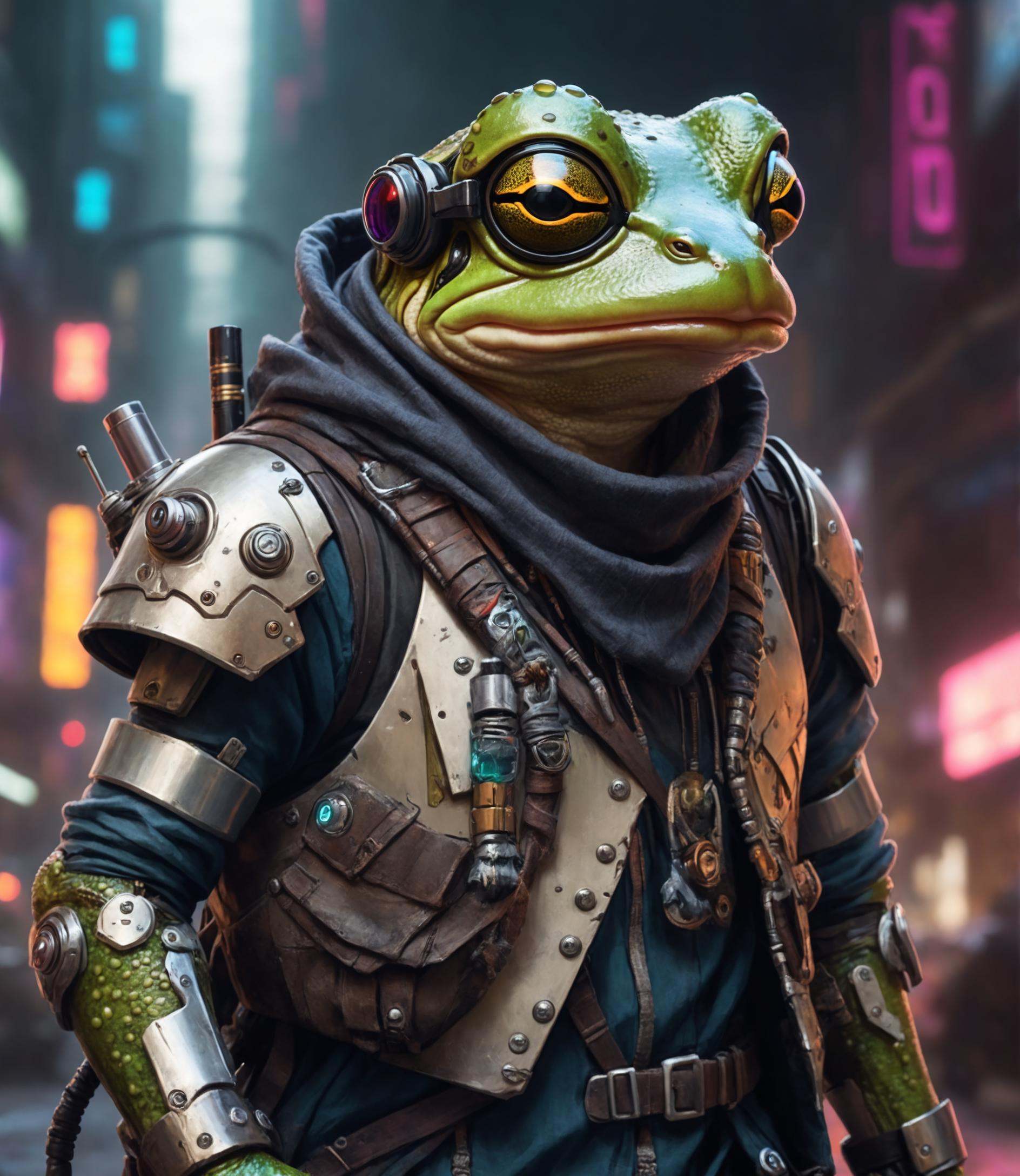 a cyberpunk frog,  hipster,  battle mage on Tensor.Art