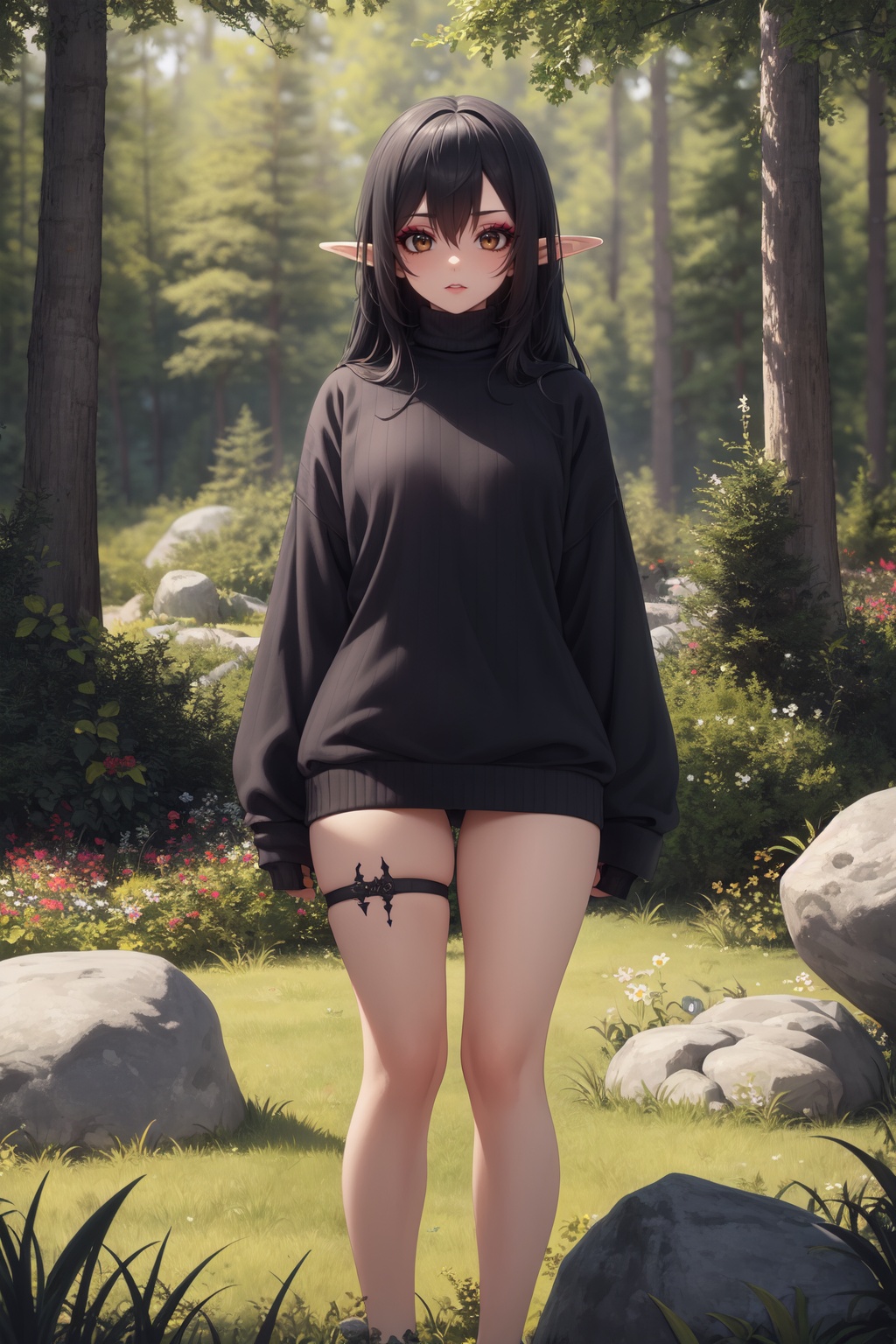 1girl,  solo,  elfblack hair on Tensor.Art