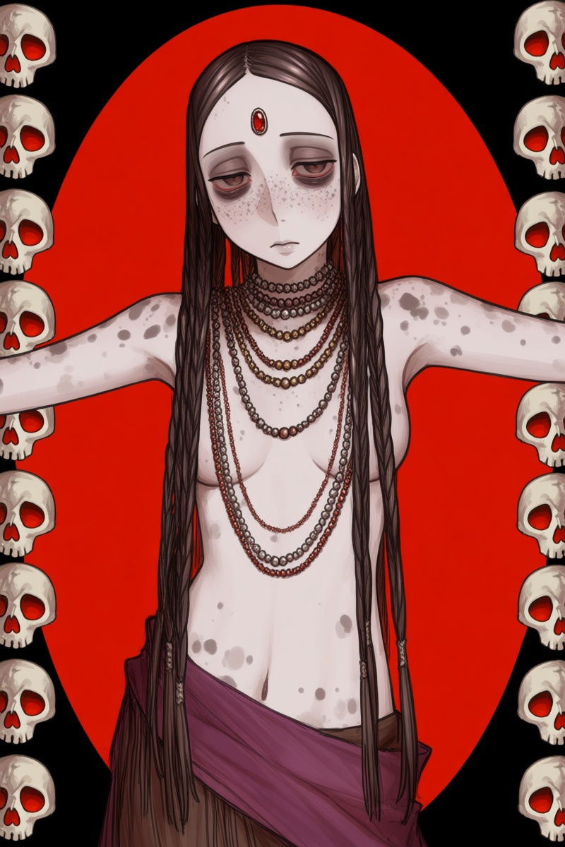 @wwrnst,  The image depicts a pale-skinned,  topless female figure with long on Tensor.Art