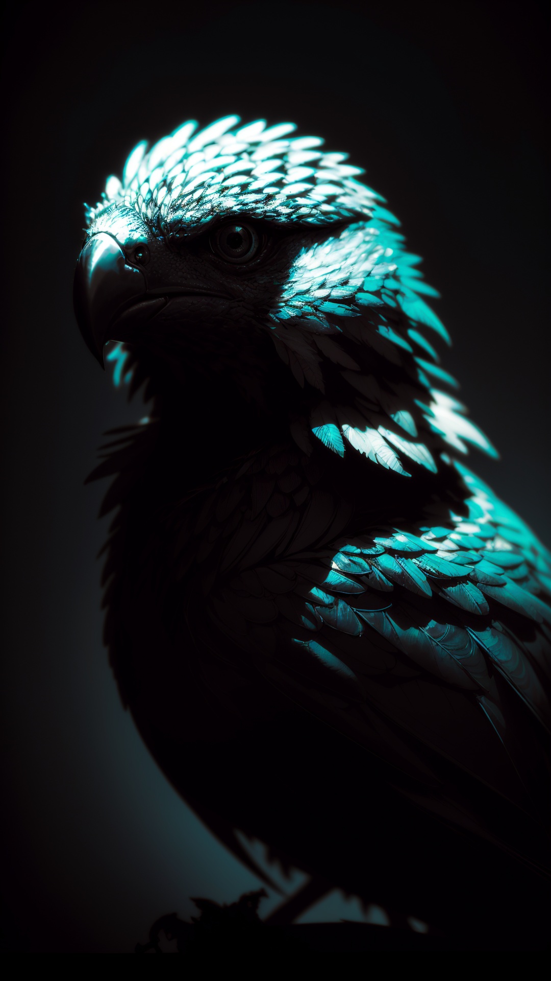 Cyberpunk Bird, Portrait Intricate Details,Perfect Composition,High Contrast,Atmospheric,Moody,Raw photo,realistic,cinematic lighting,soft shadows,sharp focus,fractal,colorful,depth of field,best quality,16k resolution,