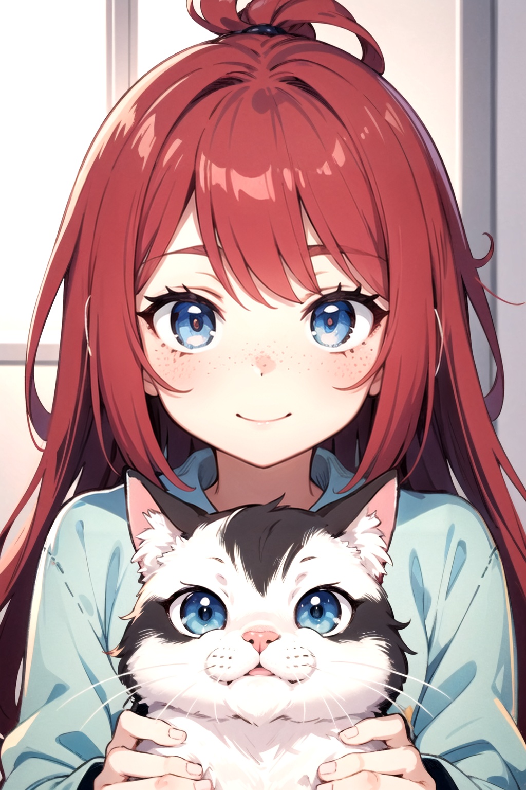 a beautiful anime girl,  red hair,  freckles on Tensor.Art