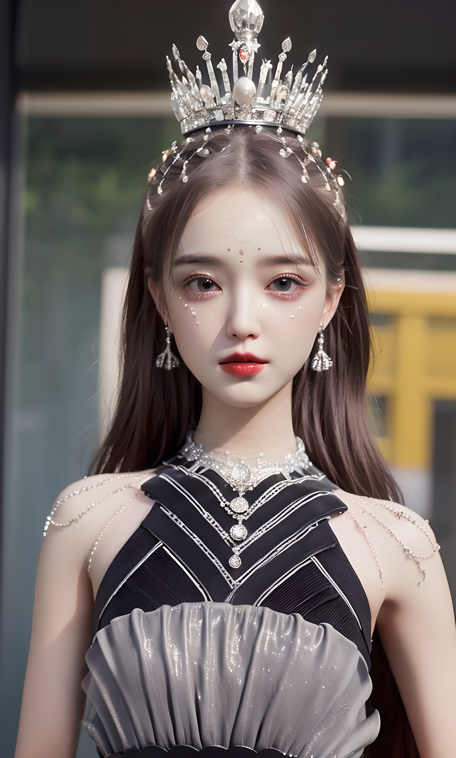 Realistic,Masterpiece,18 - year - old beautiful girl and monster,pearl - like eyes,extremely delicate facial depiction,heavy rain,crazy body movements,exaggerated perspective,poster,androgyny,fashion,dramatic lighting,strong tones,distortion style,32k UHD,chinese girls,(full_body:1.1),phone_screen,hanfu,<lora:以闪亮之名:0.7>,