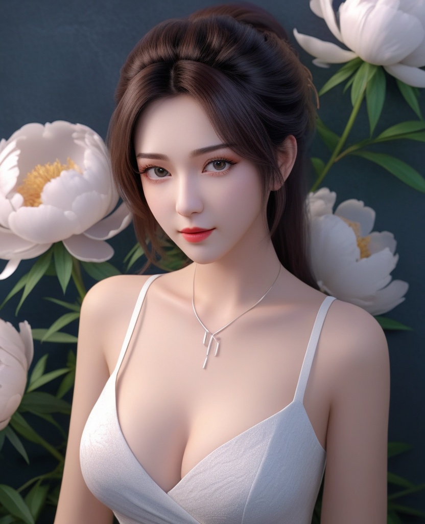 <lora:577-DA-XL-斗破苍穹-云韵-黑服:0.8>(,1girl, ,best quality, ),looking at viewer,  ,,ultra detailed background,ultra detailed background,ultra realistic 8k cg, , ,masterpiece, (( , )),,, ultra realistic 8k cg, ,      ,peony \(flower\),(cleavage), (),