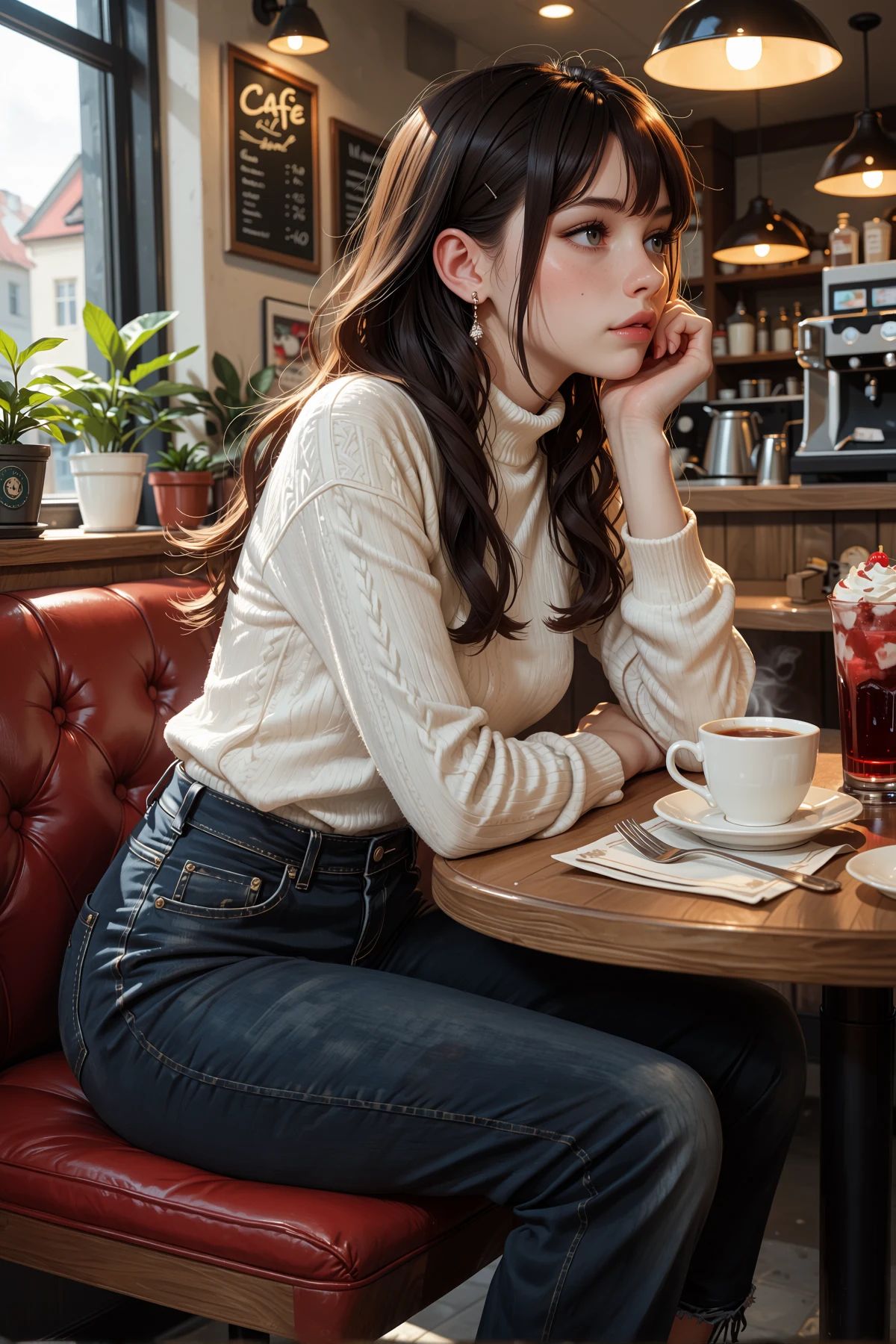 1girl,  sitting,  cafe on Tensor.Art