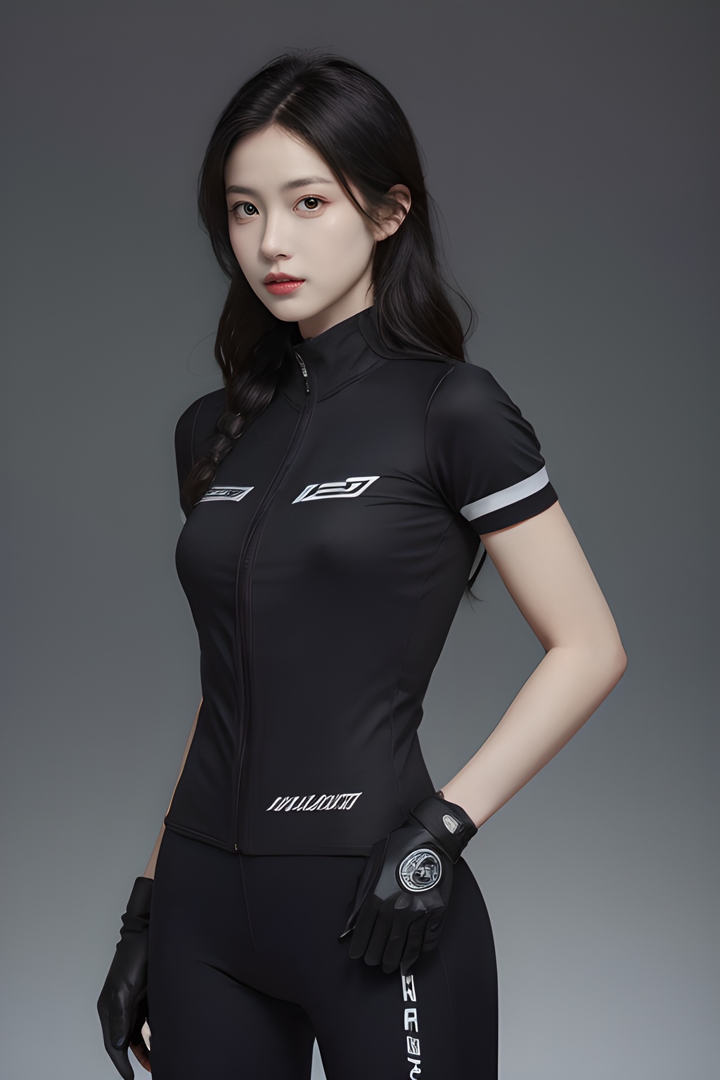 <lora:0807_08:0.7>,simple background,biker_clothes,, 1girl,realistic,masterpiece, best quality, photorealistic, HDR,detail