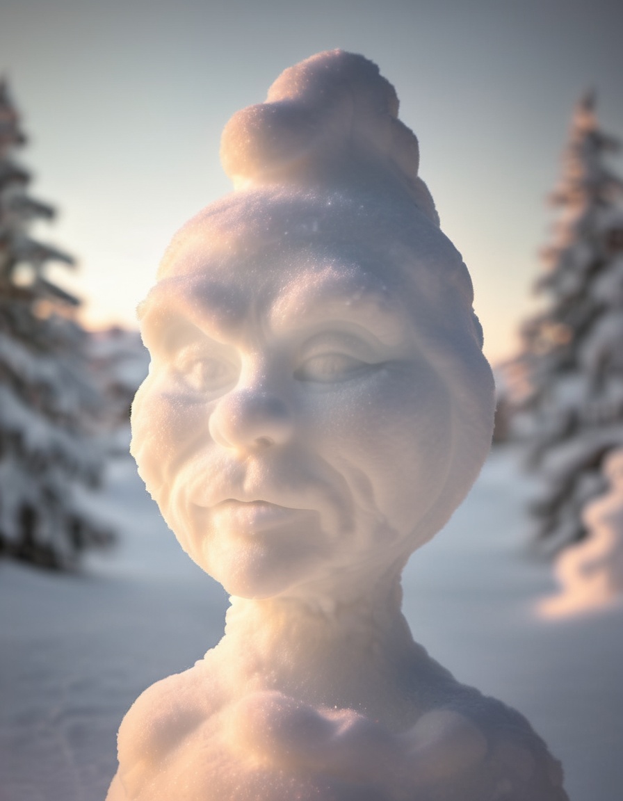 close-up photo of the grinch made of snow,  cinematic sunrise on Tensor.Art