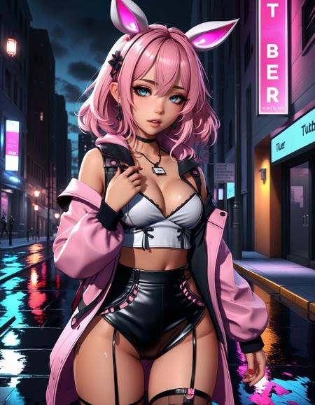 a failed vtuber working the streets,  night district,  hyperrealistic on Tensor.Art