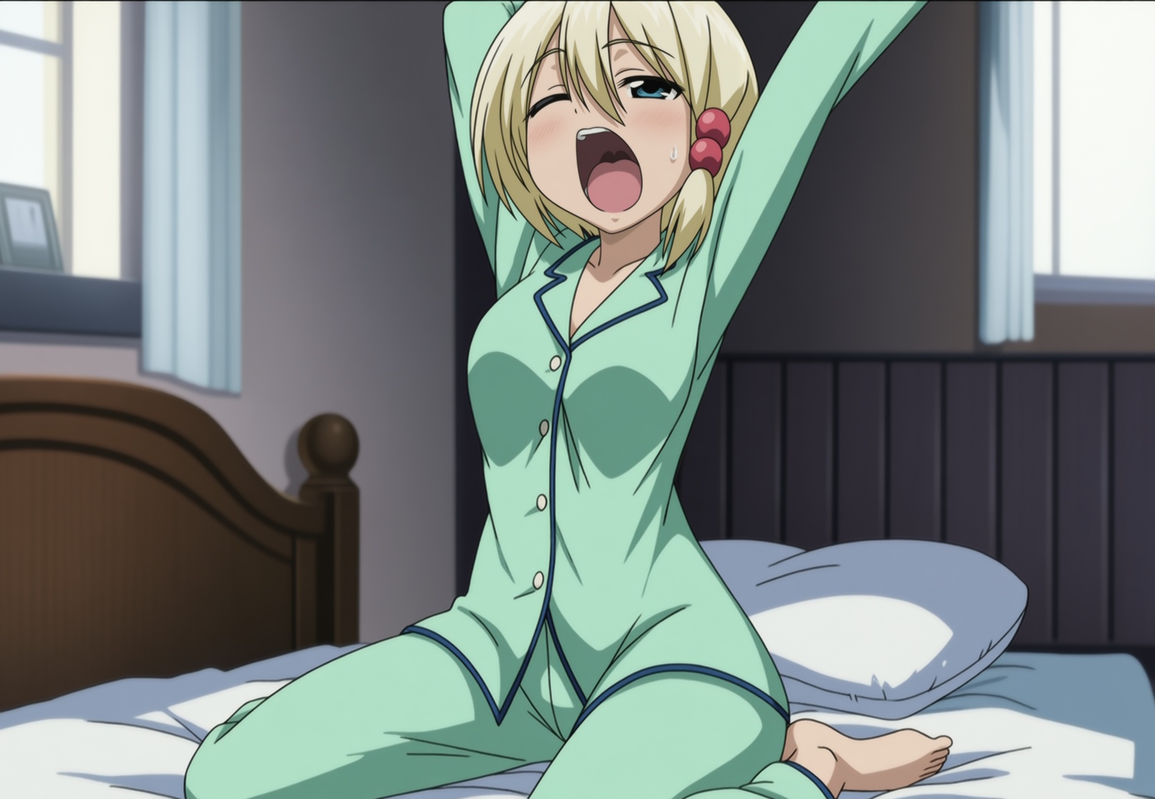 anime screencap,  anime coloring,  yawning on Tensor.Art