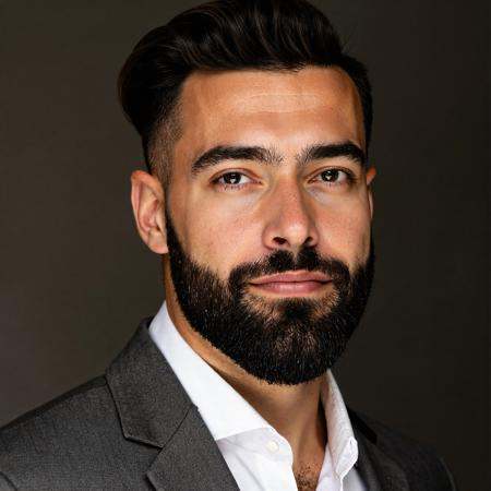 RAW photo,  a candid full body portrait of a beautiful man with a beard in a grey suite,  8k uhd on Tensor.Art