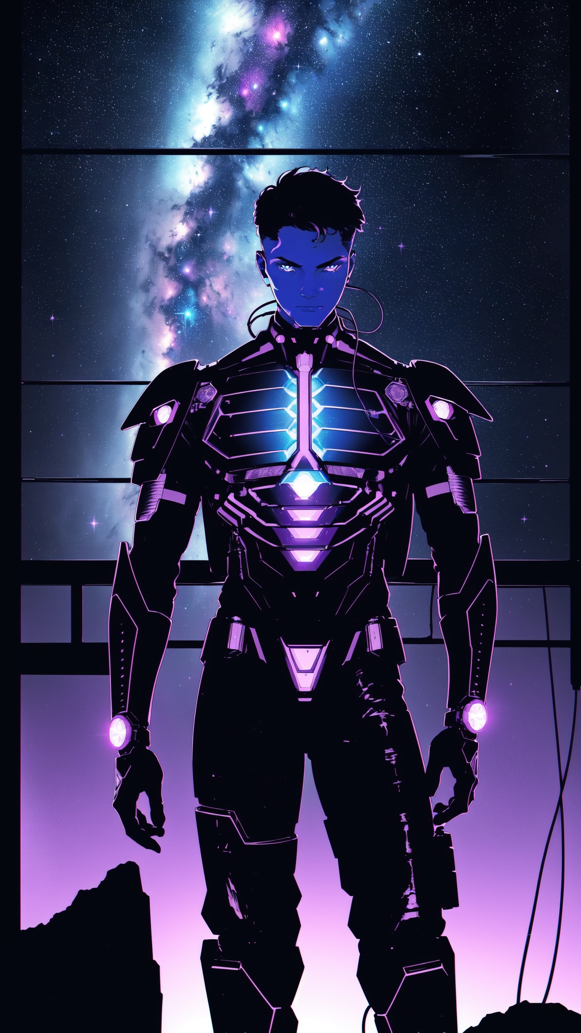 silhouette of a man,  standing on a cliff,  night sky on Tensor.Art