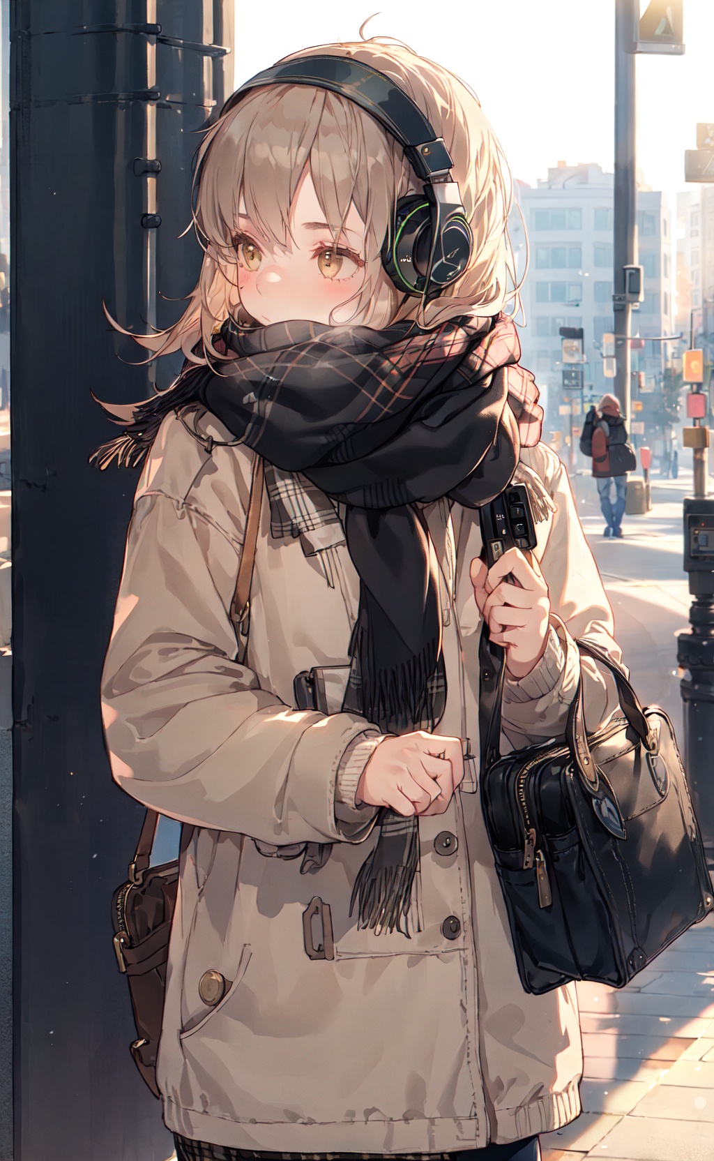 casual photography,  girl listening to music,  headphones on Tensor.Art