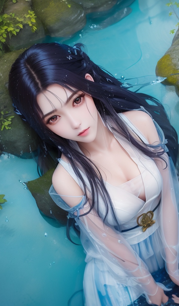 (,1girl, ,best quality, ),looking at viewer, <lora:381-DA-武动乾坤-绫清竹-新模:0.8> ,(Highest picture quality), (Master's work), full body, (ultra-detailed), the portrait is centered, 1girl, raiden shogun, nsfw, (wet clothes), blush, bare hips, (sheer shirt), (from above:1.7), (translucent dress), water drop, (rain), (outdoors), stained, wet hair, wet dress, wet, scenery, (long hair), nature background, close up, ((on back)), water, lying in water, masterpiece, best quality, ultra high res, highly detailed, (abstract expressionism art:1.4), [girl | fire ghost:10], love,, dark rainbow theme, colorful, visually stunning, beautiful, gorgeous, emotional, intricate, perferct shading, rainbow hair,upper body,(()),