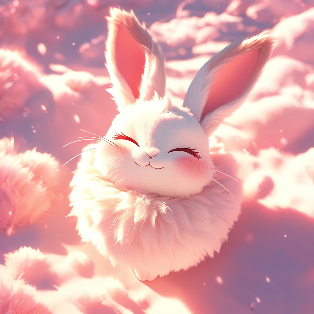 maotu,rabbit,rabbit focus,soft lighting,white fur,whimsy and dramatic lighting,warm colors,mf-movie-filter,cc-color-correction,cute,whiskers,:3,^ ^,light particles,sunlight,no humans,closed eyes,solo,blush,fluffy,full body,closed mouth,facing viewer,blurry,outdoors,happy,smile,day,from above,<lora:maotu_xl_v1:0.8>,