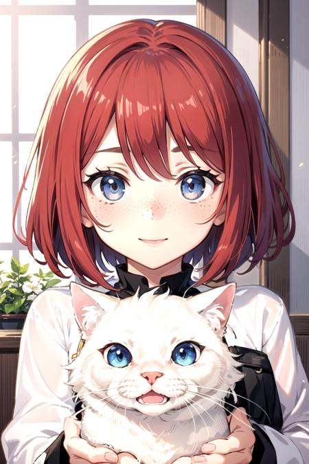 a beautiful anime girl,  red hair,  freckles on Tensor.Art